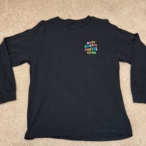 Anti Social Social Club Black Long Sleeve Tee with Rainbow Chest Logo